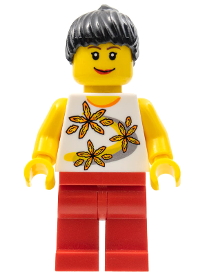 Yellow Flowers - Black Ponytail Hair, Red Legs, Lipstick (twn094)