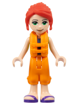 Friends Mia - Lime Jacket Vest with Pockets, Orange Cropped Trousers, Dark Purple Sandals, Orange Life Jacket (frnd0512)