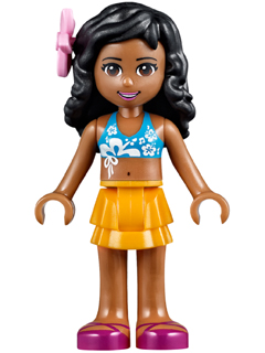 Friends Kate - Bright Light Orange Layered Skirt, Dark Azure Bikini Top, Flower (frnd0103)