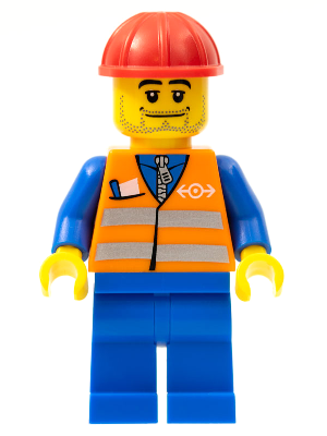 Orange Vest with Safety Stripes - Blue Legs, Beard Stubble, Red Construction Helmet (trn002)