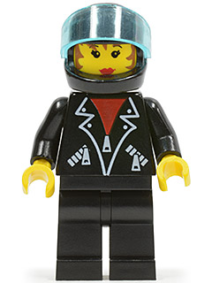 Leather Jacket with Zippers - Black Legs, Black Helmet, Trans-Light Blue Visor, Female (tel003)