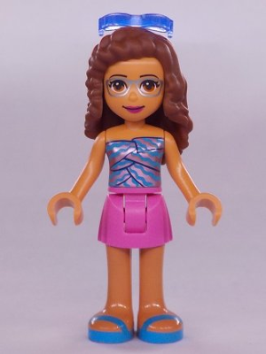 Friends Olivia (Nougat) - Dark Pink Skirt, Metallic Pink Top with Wavy Dark Azure Lines, Sunglasses (frnd0408)