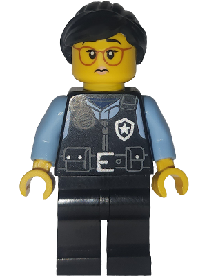 Art Factory Security - Female, Black Safety Vest with Silver Star Badge Logo, Black Legs, Black Ponytail and Swept Sideways Fringe (bdp266)