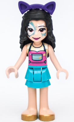 Friends Emma - Medium Azure Skirt, Gold Shoes, Butterfly Face Paint, Dark Purple Cat Ears (frnd0449)