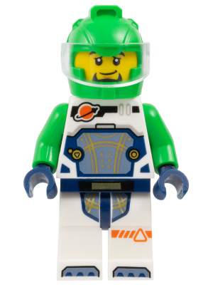 Astronaut - Male, White Spacesuit with Bright Green Arms, Bright Green Helmet, Trans-Clear Visor, Goatee (cty1849)
