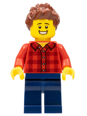 Race Fan - Male, Red Plaid Flannel Shirt, Dark Blue Legs, Reddish Brown Spiked Hair, Open Mouth Smile with Teeth (sc047)