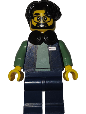 Art Factory Photographer - Male, Dark Blue Bodywarmer Over Sand Green Sweater, Dark Blue Legs, Black Hair Parted on Right, Headphones Around Neck (bdp274)
