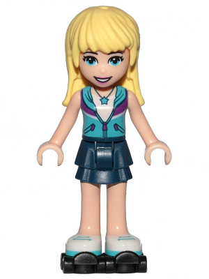 Friends Stephanie - Dark Blue Layered Skirt, Medium Azure and Dark Purple Vest, Black Roller Skates (frnd0258)