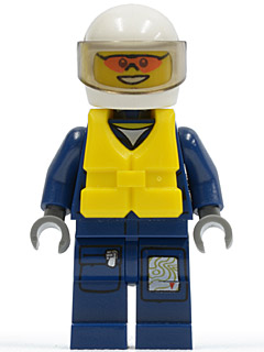Forest Police - Helicopter Pilot, Dark Blue Flight Suit with Badge, Helmet, Life Jacket Center Buckle, Orange Sunglasses (cty0277)