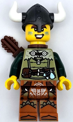 Viking Archer - Male, Olive Green Tunic, Dark Orange Legs with Loincloth, Pearl Dark Gray Helmet, Quiver (idea168)