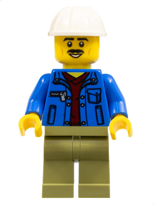 Truck Driver - Blue Jacket over Dark Red V-Neck Sweater, Olive Green Legs, White Construction Helmet (cty1050)