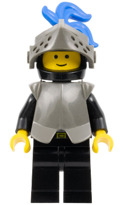 Breastplate - Armor over Black, Black Helmet, Dark Gray Visor, Blue 3-Feather Plume (cas173)