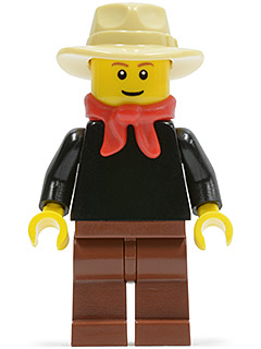 Gold Prospector - Male, Black Torso, Reddish Brown Legs, Tan Fedora Hat, Red Bandana (Undetermined Eyebrows) (edu021)