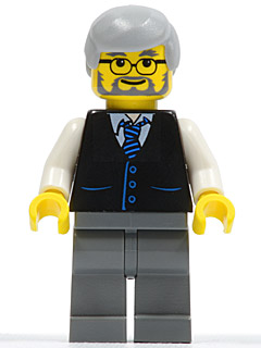 Black Vest with Blue Striped Tie, Dark Bluish Gray Legs, White Arms, Light Bluish Gray Male Hair, Glasses (twn028)