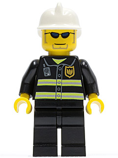Fire - Reflective Stripes, Black Legs, White Fire Helmet, Dark Blue Sunglasses and Stubble (cty0167)