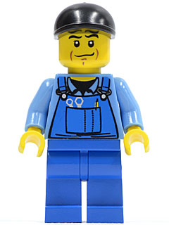 Overalls with Tools in Pocket Blue, Black Short Bill Cap, Chin Dimple (cty0335)
