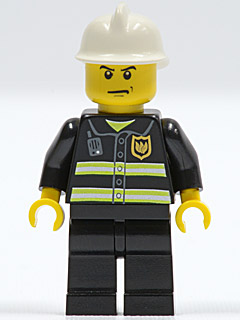 Fire - Reflective Stripes, Black Legs, White Fire Helmet, Angry Eyebrows (cty0044)