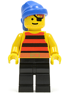 Pirate Red / Black Stripes Shirt, Black Legs, Blue Bandana (pi027)