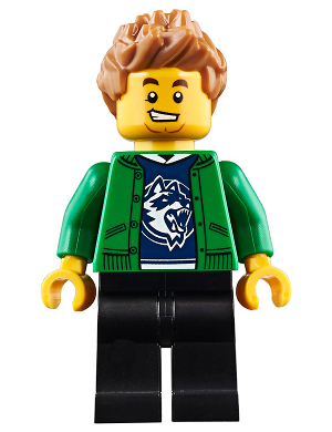 Hiker, Male, Green Jacket over Raccoon Shirt, Black Legs, Medium Nougat Spiked Hair (cty0920)