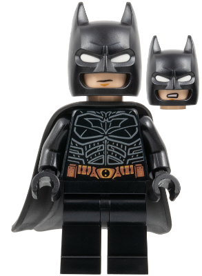 Batman - Black Suit with Copper Belt, Cowl with White Eyes, Flexible Rubber Cape (sh1021)