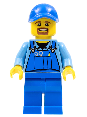 Overalls with Tools in Pocket Blue, Blue Cap with Hole, Brown Moustache and Goatee (cty0574)