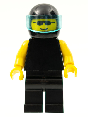 Plain Black Torso with Yellow Arms, Black Legs, Sunglasses, Black Helmet, Trans-Light Blue Visor (pln011)