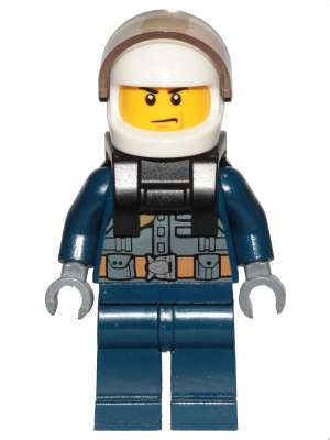 Police - City Pilot, Jacket with Dark Bluish Gray Vest, Dark Blue Legs, White Helmet, Scowl with Neck Bracket (for Jet Pack) (cty1007)