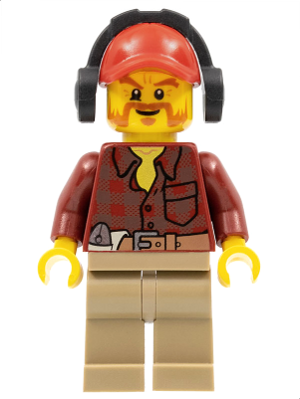 Flannel Shirt with Pocket and Belt, Dark Tan Legs, Red Cap with Hole, Headphones, Beard (cty0404)