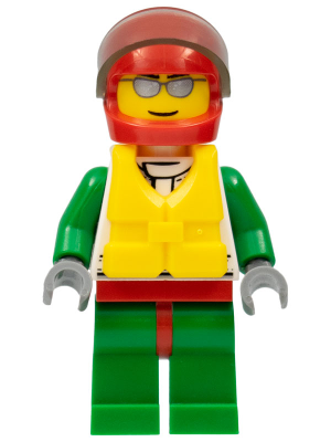 Octan - Jacket with Red and Green Stripe, Red Hips and Green Legs, Red Helmet, Trans-Brown Visor, Silver Sunglasses, Life Jacket Center Buckle (cty0373)