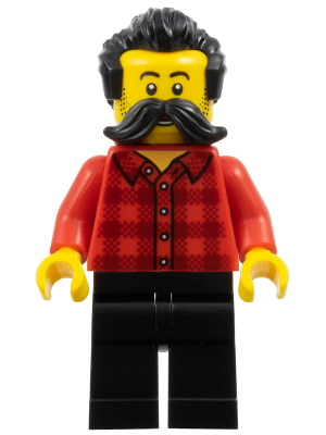 Train Worker Sam - Red Plaid Flannel Shirt, Black Legs, Moustache, and Hair (bdp124)