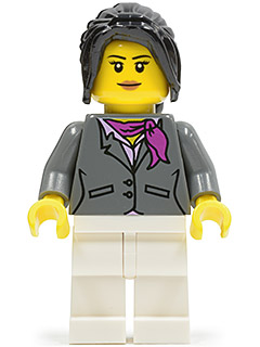 Dark Bluish Gray Jacket with Magenta Scarf, White Legs, Black Hair Ponytail Long with Side Bangs (City Square Car Saleswoman) (cty0575)