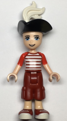 Friends Zack - Dark Red Cropped Trousers Large Pockets, Red and White Striped Shirt, Pirate Tricorne Hat, White Plume (frnd0336)