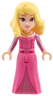 Aurora - Dark Pink Dress, Metallic Pink Sleeves, Gold Necklace, Bright Light Yellow Hair (dis151)