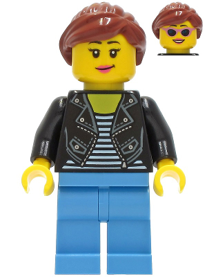 Car Driver - Female, Black Leather Jacket, Medium Blue Legs, Reddish Brown Hair (cty1283)