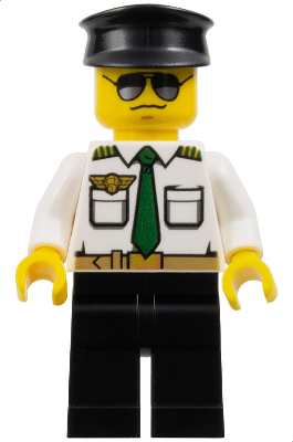 Airport - Pilot, White Shirt with Dark Green Tie and Belt, Black Legs, Black Hat (cty0403)