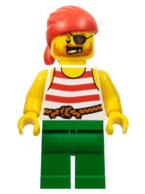 Pirate - Male, Red Bandana, White Shirt with Red Stripes, Green Legs, Eye Patch (pi190)