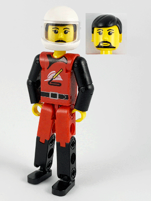 Technic Figure Red/Black Legs, Red Top, Black Hair (Fireman), White Helmet (tech008a)