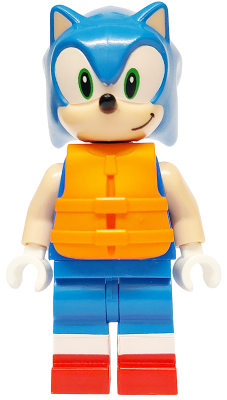 Sonic the Hedgehog - Light Nougat Face and Arms, Grin to Left, Orange Life Jacket (son024)
