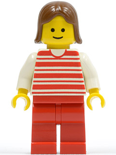 Horizontal Lines Red - White Arms - Red Legs, Brown Female Hair (hor021)