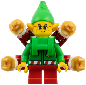 Elf - Green Jacket with Christmas Trees, Bright Green Neck Bracket with Robot Arms (hol385)