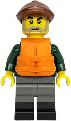 Fisher - Dark Green Open Jacket, Dark Bluish Gray Legs with Black Boots, Reddish Brown Flat Cap, Orange Life Jacket (idea247)