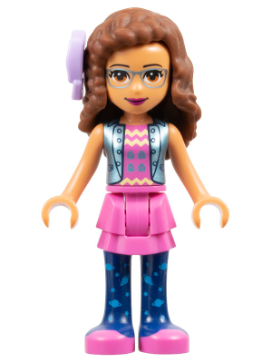 Friends Olivia (Nougat) - Dark Pink Skirt and Dark Blue Leggings, Dark Pink Top, Blue Jacket, Bow (frnd0332)