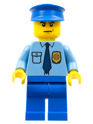 Police - City Shirt with Dark Blue Tie and Gold Badge, Blue Legs, Blue Police Hat, Scowl (cop054)