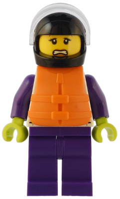 Speedboat Raft Driver - Female, White Jacket with Dolphin, Dark Purple Legs, Black Helmet, Trans-Clear Visor, Orange Life Jacket (cty1550)