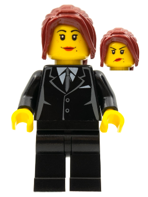Suit Black, Dark Red Hair Ponytail Long, Female Dual Sided Head (cty0183)