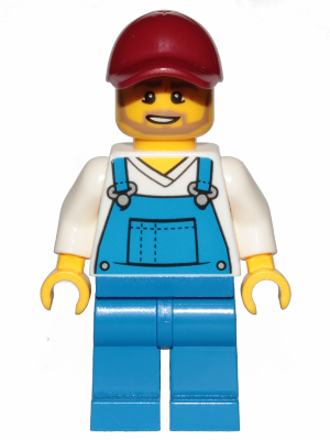 Gardener - Male, Blue Overalls over V-Neck Shirt, Blue Legs, Dark Red Cap, Beard (cty1006)