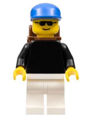 Plain Black Torso with Black Arms, White Legs, Sunglasses, Blue Cap, Backpack (pln045)