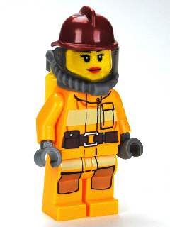 Fire - Bright Light Orange Fire Suit with Utility Belt, Dark Red Fire Helmet, Yellow Air Tanks, Red Lips (cty0304)