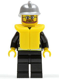 Fire - Reflective Stripes, Black Legs, Silver Fire Helmet, Beard and Glasses, Life Jacket (cty0251)