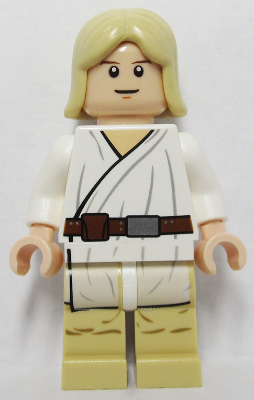 Luke Skywalker - Tatooine, Light Nougat, Long Hair, White Tunic, Tan Legs, White Glints (sw0273)